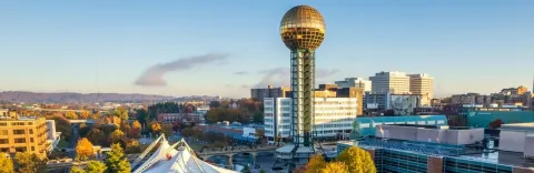 view of the Knoxville downtown world's fair park and sunsphere in Fall