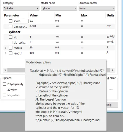 SasView model-fitting panel
